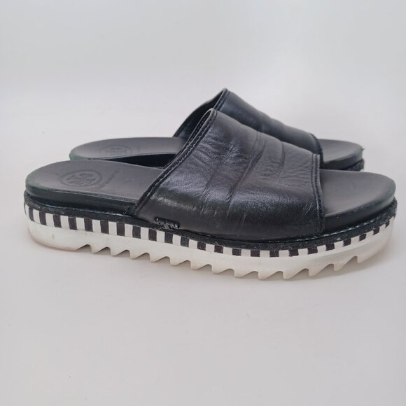 Tory Burch Slides Black Leather Open Toe Sandals Womens 5.5 - Picture 7 of 16